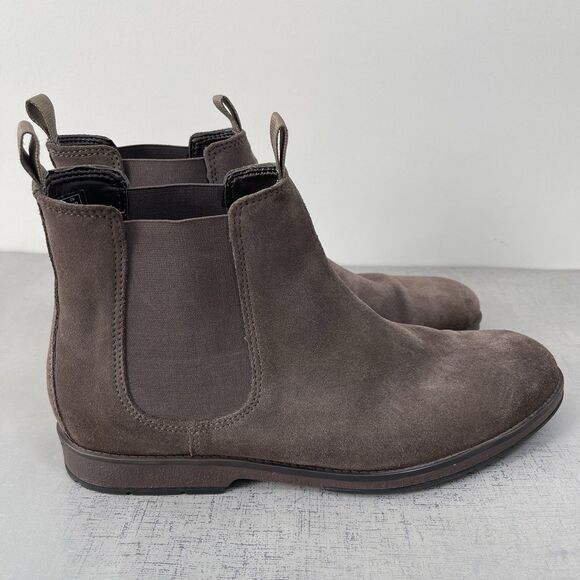 Clarks Boots Mens 12 M Hinman Chelsea Suede Leather Dark Taupe Comfort Preppy main image 4